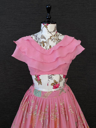 Pink Color Thread And Sequins Embroidery Work Georgette Crop-Top Clothsvilla