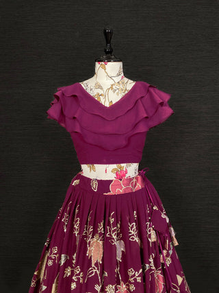 Wine Color Thread And Sequins Embroidered Work Georgette Lehengha Choli Clothsvilla