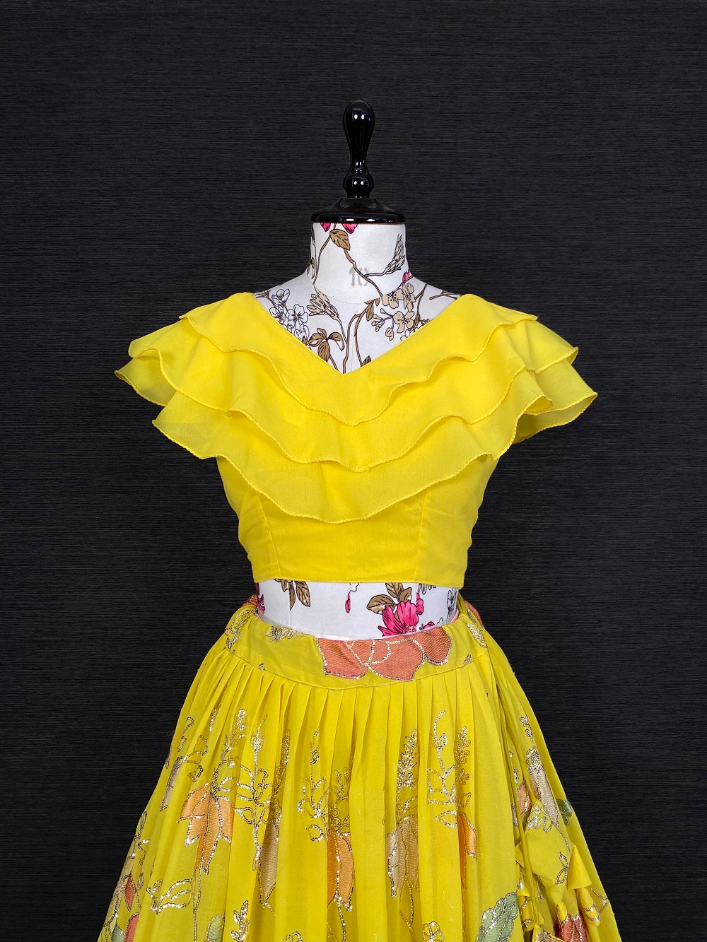 Yellow Color Sequins And Thread Embroidery Work Georgette Lehenga Choli Clothsvilla
