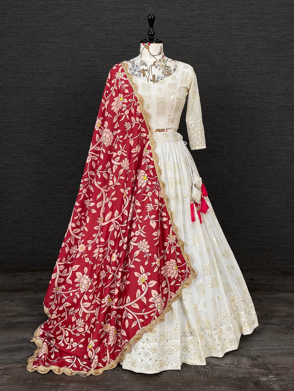 White Color Sequins And Thread Embroidery Work Georgette Lehenga Choli With Muslin Silk Dupatta Clothsvilla