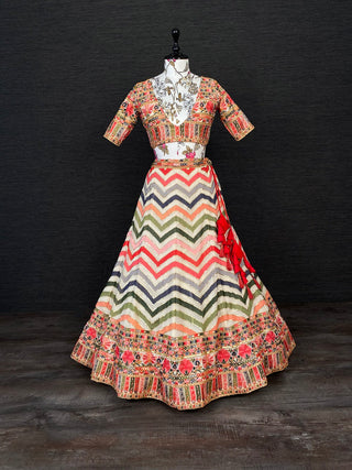 Multi Color Thread & Sequins Embroidery Work Georgette Heavy Lehenga Choli Set With Dupatta Clothsvilla