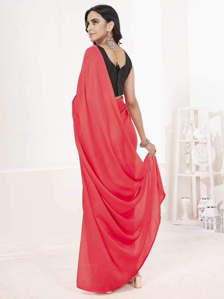 Tomato Red Ready to Wear One Minute Lycra Saree Secondary image