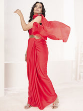 Load image into Gallery viewer, Tomato Red Ready to Wear One Minute Lycra Saree ClothsVilla