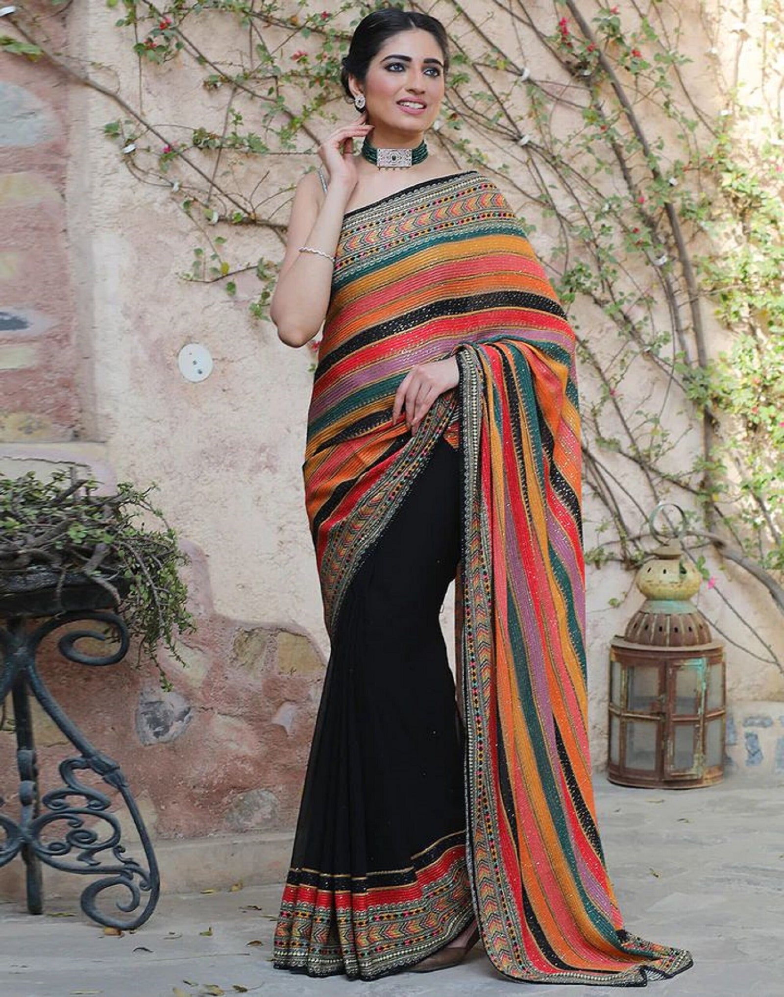 Traditional Crochet Sequence Work Saree With Blouse For Womens Clothsvilla