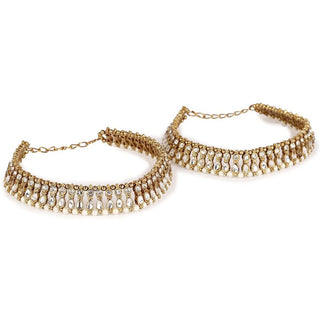 Traditional Heavy Pearl Kundan Bridal Anklets. Alloy Anklet (Pack of 2) ClothsVilla