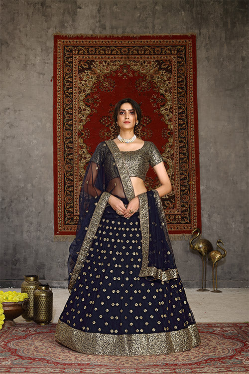 Traditional Indian Bridal Style Net Embroidered Lehenga Choli ClothsVilla.com