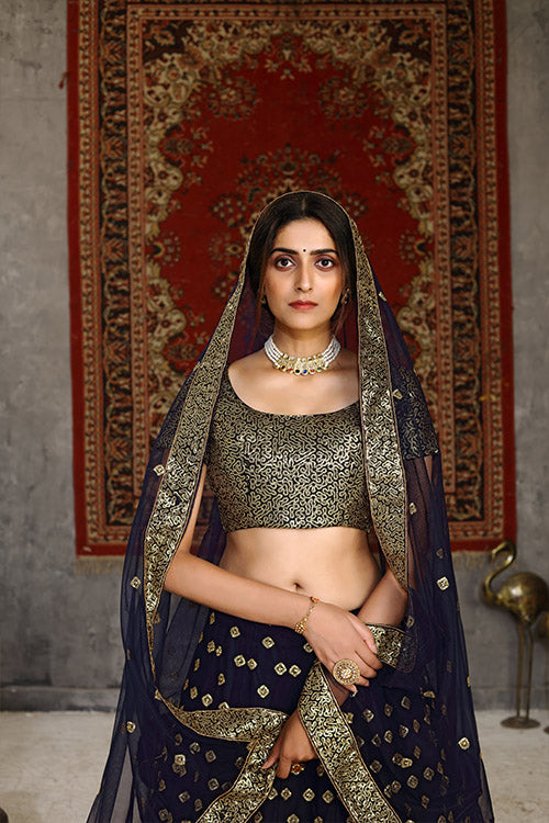 Traditional Indian Bridal Style Net Embroidered Lehenga Choli ClothsVilla.com