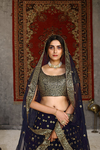 Traditional Indian Bridal Style Net Embroidered Lehenga Choli ClothsVilla.com