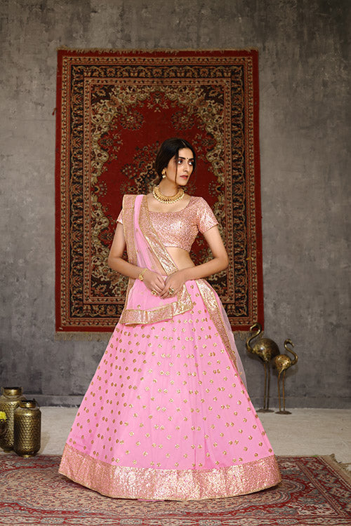 Traditional Indian Bridal Style Net Embroidered Lehenga Choli ClothsVilla.com