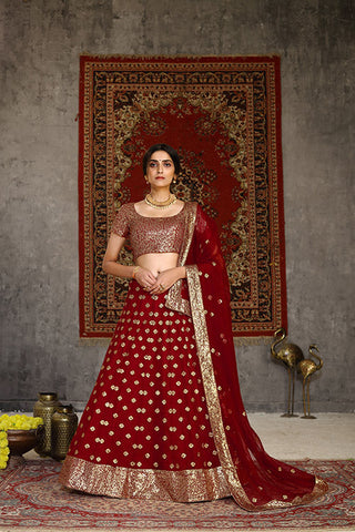 Traditional Indian Bridal Style Net Embroidered Lehenga Choli ClothsVilla.com