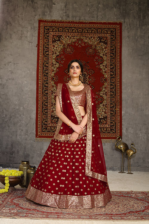 Traditional Indian Bridal Style Net Embroidered Lehenga Choli ClothsVilla.com