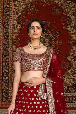 Traditional Indian Bridal Style Net Embroidered Lehenga Choli ClothsVilla.com