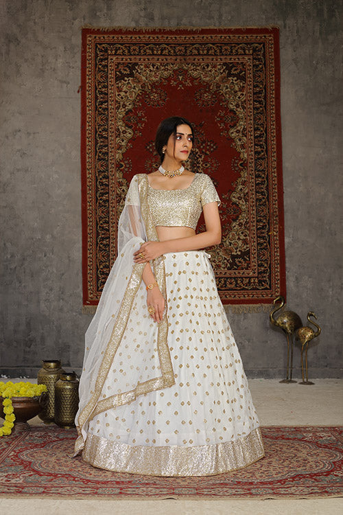Traditional Indian Bridal Style Net Embroidered Lehenga Choli ClothsVilla.com