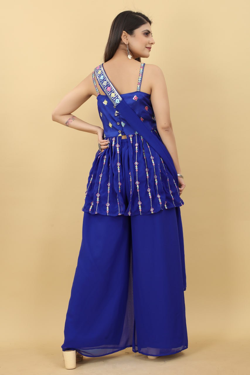 Trendy Blue Color Thread Sequence Sharara Suit Clothsvilla