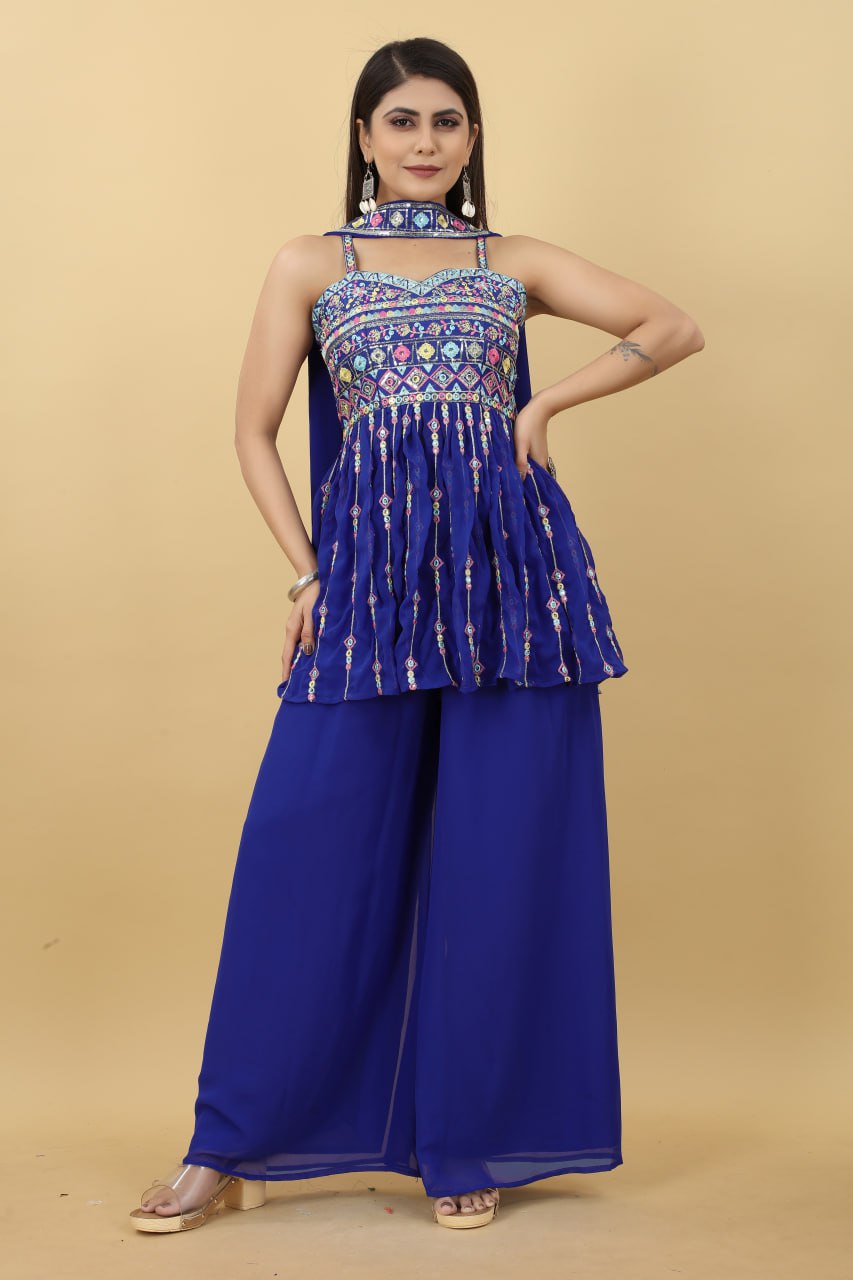 Trendy Blue Color Thread Sequence Sharara Suit Clothsvilla