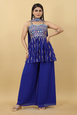 Trendy Blue Color Thread Sequence Sharara Suit Clothsvilla