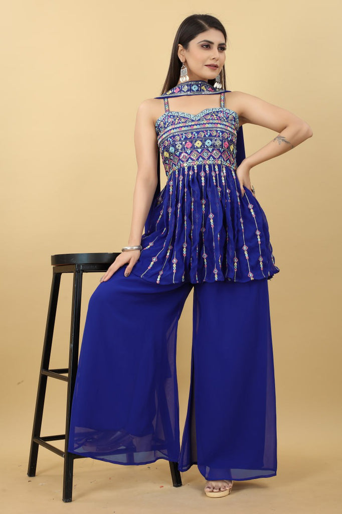 Trendy Blue Color Thread Sequence Sharara Suit Clothsvilla