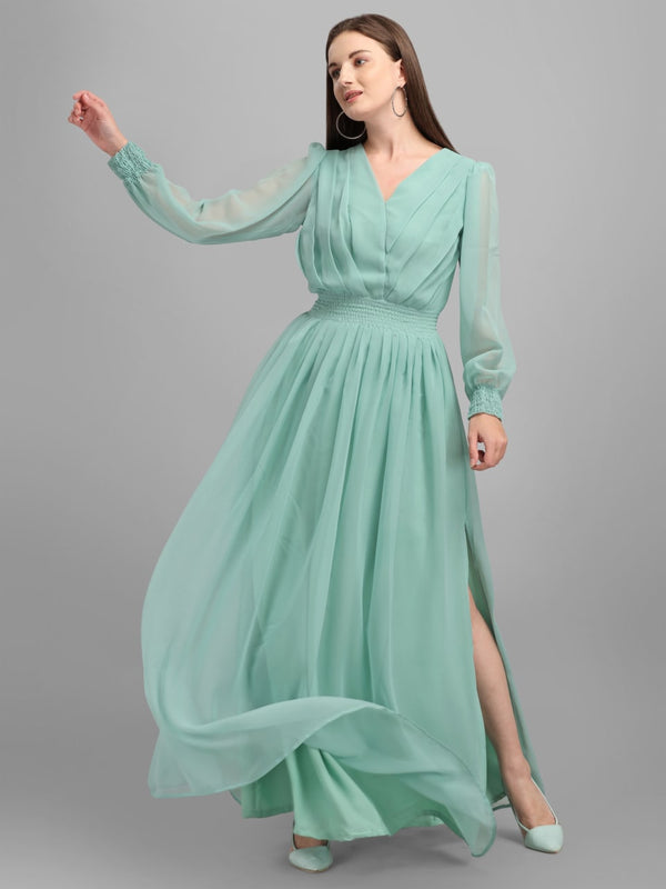 Trendy Pista Green Color Slide Slit Dress Clothsvilla