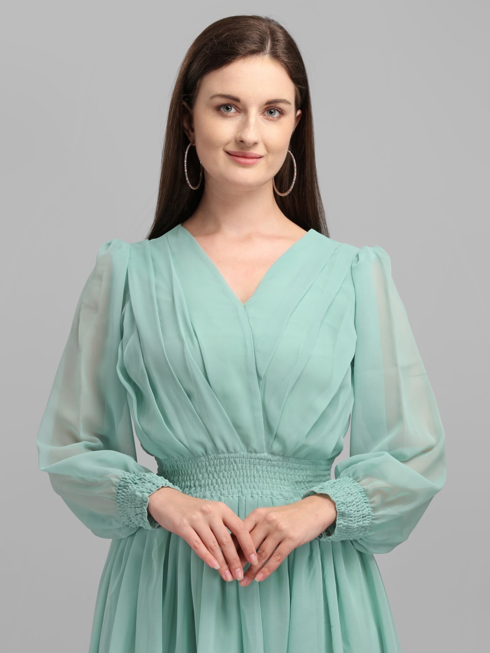 Trendy Pista Green Color Slide Slit Dress Clothsvilla