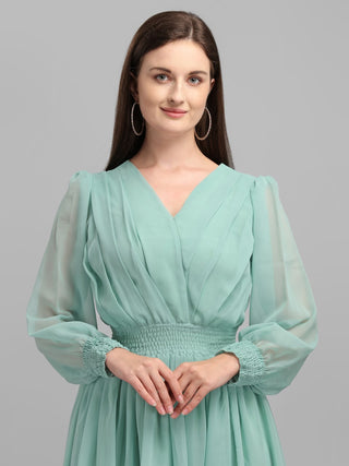 Trendy Pista Green Color Slide Slit Dress Clothsvilla