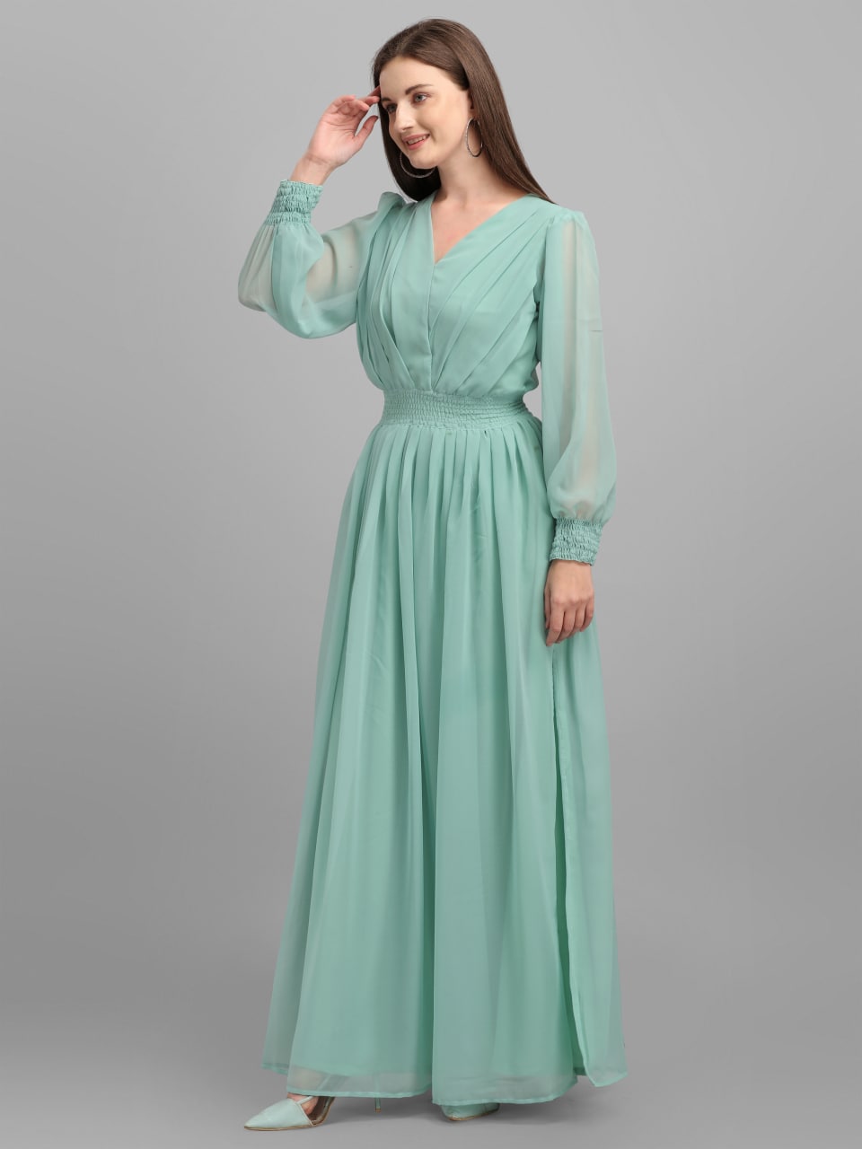Trendy Pista Green Color Slide Slit Dress Clothsvilla