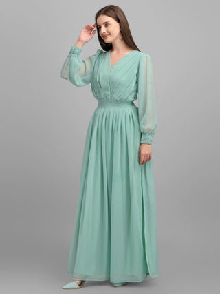 Trendy Pista Green Color Slide Slit Dress Clothsvilla