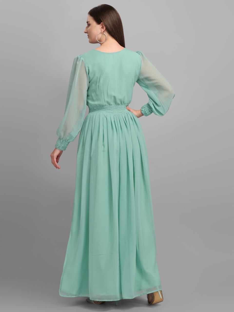 Trendy Pista Green Color Slide Slit Dress Clothsvilla