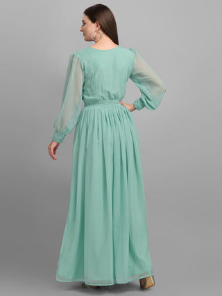 Trendy Pista Green Color Slide Slit Dress Clothsvilla