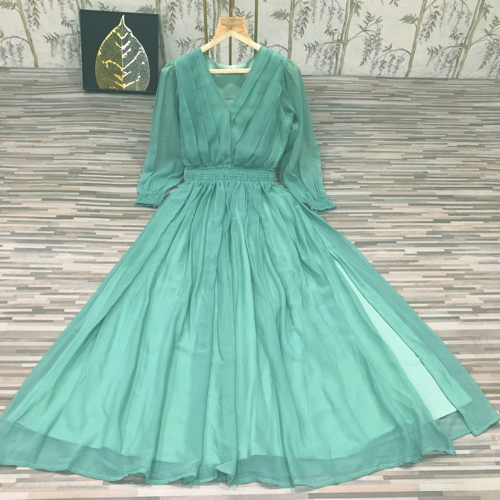 Trendy Pista Green Color Slide Slit Dress Clothsvilla