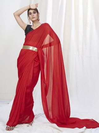 True Red Ready to Wear One Minute Lycra Saree ClothsVilla