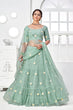 Load image into Gallery viewer, Turquoise Green Net Thread with Sequins Embroidered Lehenga Choli ClothsVilla.com