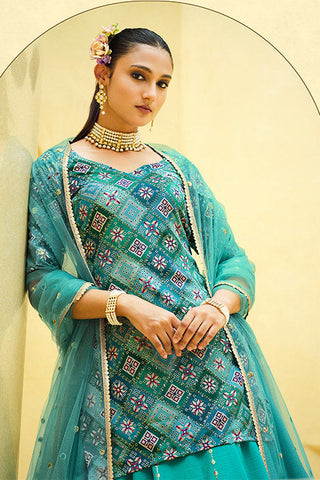 Turquoise Blue Chinon Silk Sequins Embroidered Work Lehenga Choli ClothsVilla.com