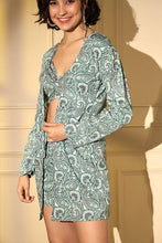 Load image into Gallery viewer, Turquoise Blue Platinum Crepe Print Work Co-Ord Set ClothsVilla.com