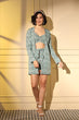 Load image into Gallery viewer, Turquoise Blue Platinum Crepe Print Work Co-Ord Set ClothsVilla.com