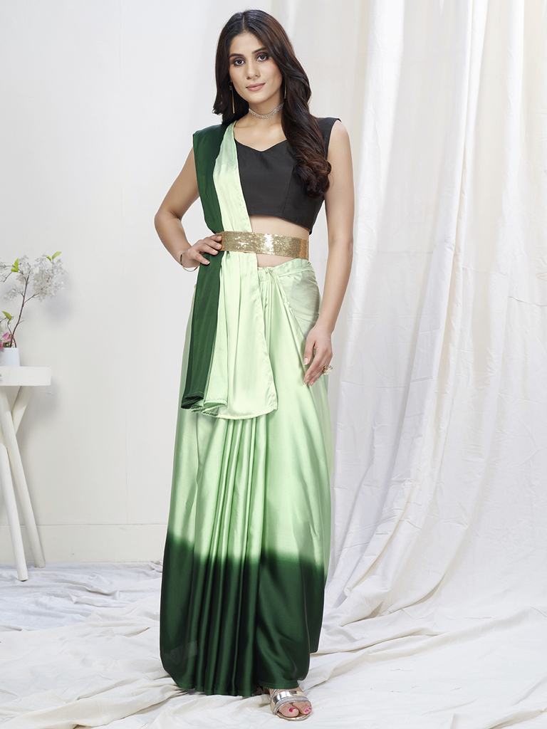 Two-Toned Green Lycra Based Saree ClothsVilla