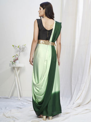 Two-Toned Green Lycra Based Saree ClothsVilla