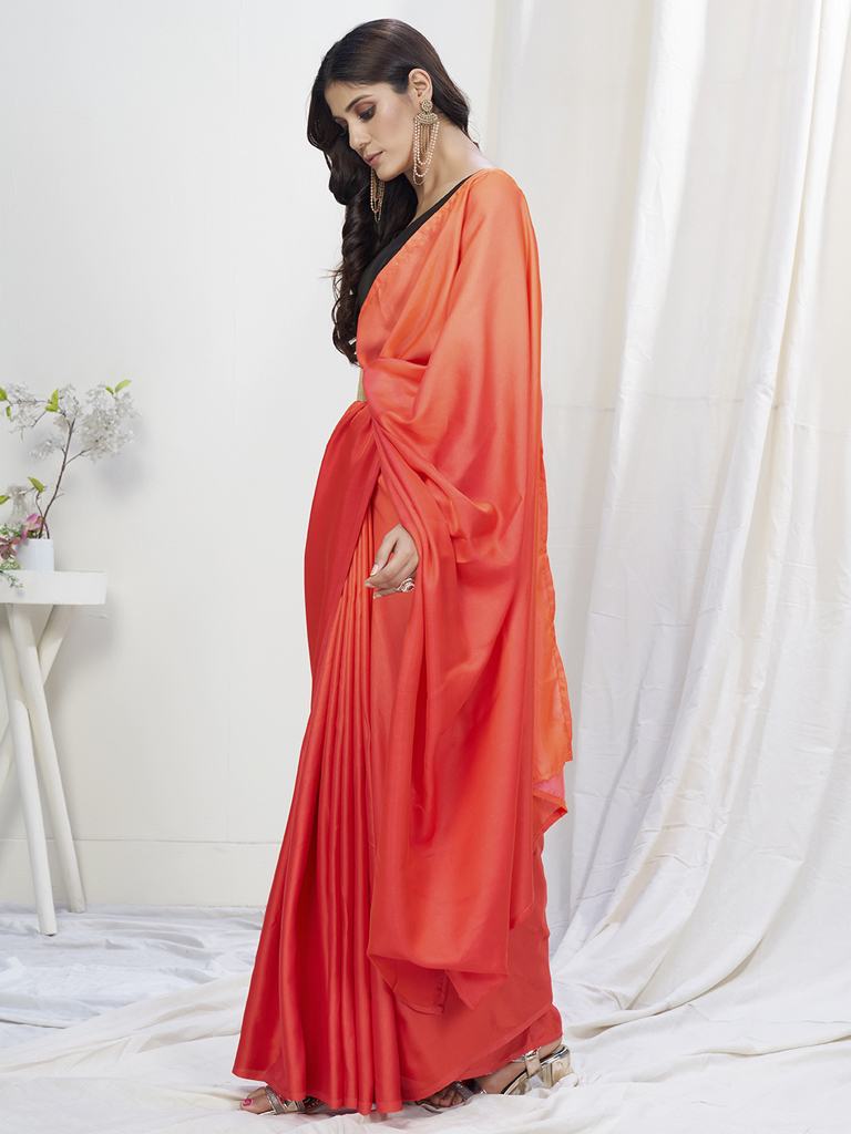 Two-Toned Red Lycra Based Saree with Black Blouse ClothsVilla