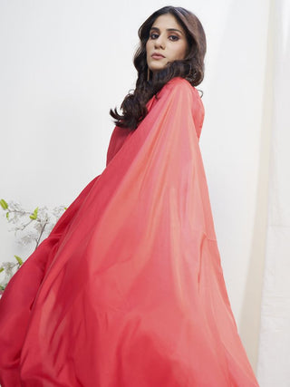 Two-Toned Red Lycra Based Saree ClothsVilla