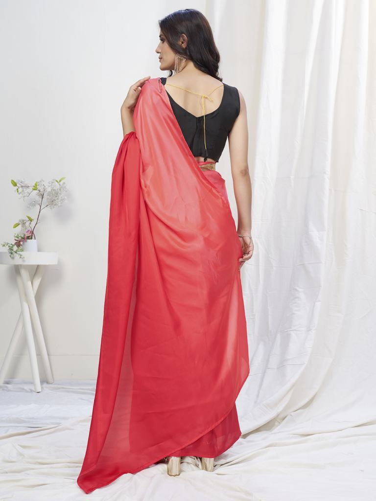 Two-Toned Red Lycra Based Saree ClothsVilla
