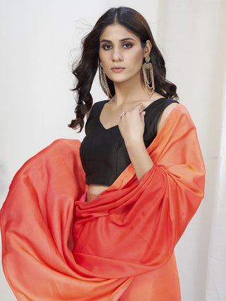 Two-Toned Red Lycra Based Saree with Black Blouse ClothsVilla
