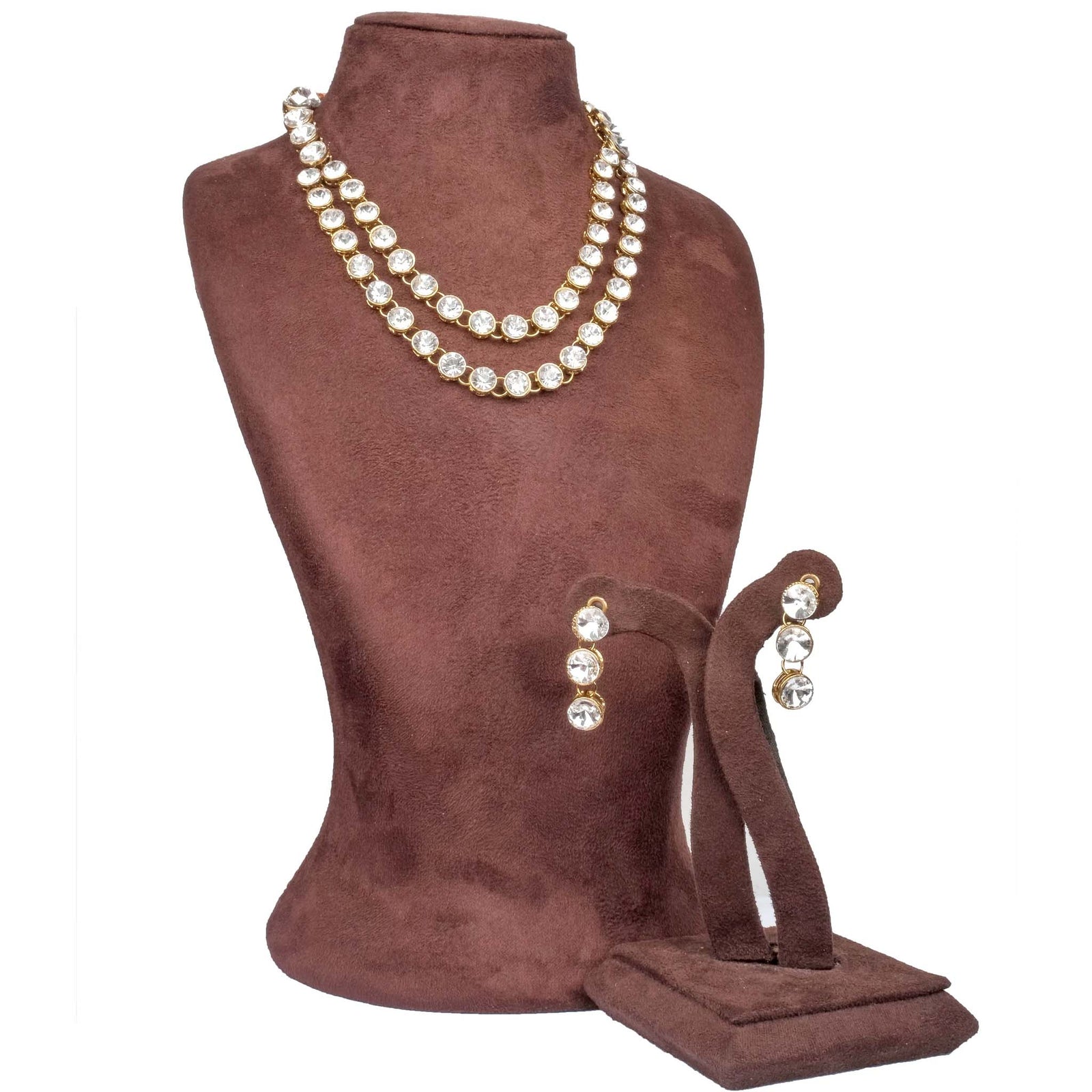Two Layer Dimond Necklace Alloy Gold-plated Jewel Set (White) ClothsVilla