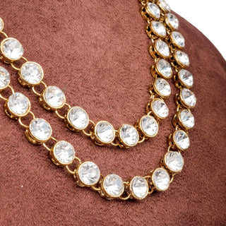 Two Layer Dimond Necklace Alloy Gold-plated Jewel Set (White) ClothsVilla