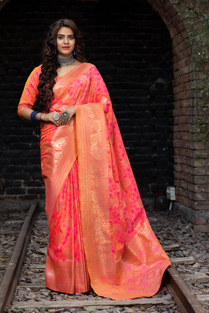 Two Tone Pink Colored Latest Designer Party Wear Maharani Silk Saree ClothsVilla