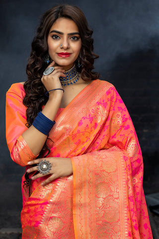 Two Tone Pink Colored Latest Designer Party Wear Maharani Silk Saree ClothsVilla