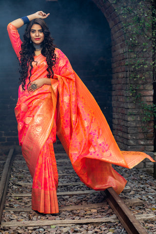 Two Tone Pink Colored Latest Designer Party Wear Maharani Silk Saree ClothsVilla