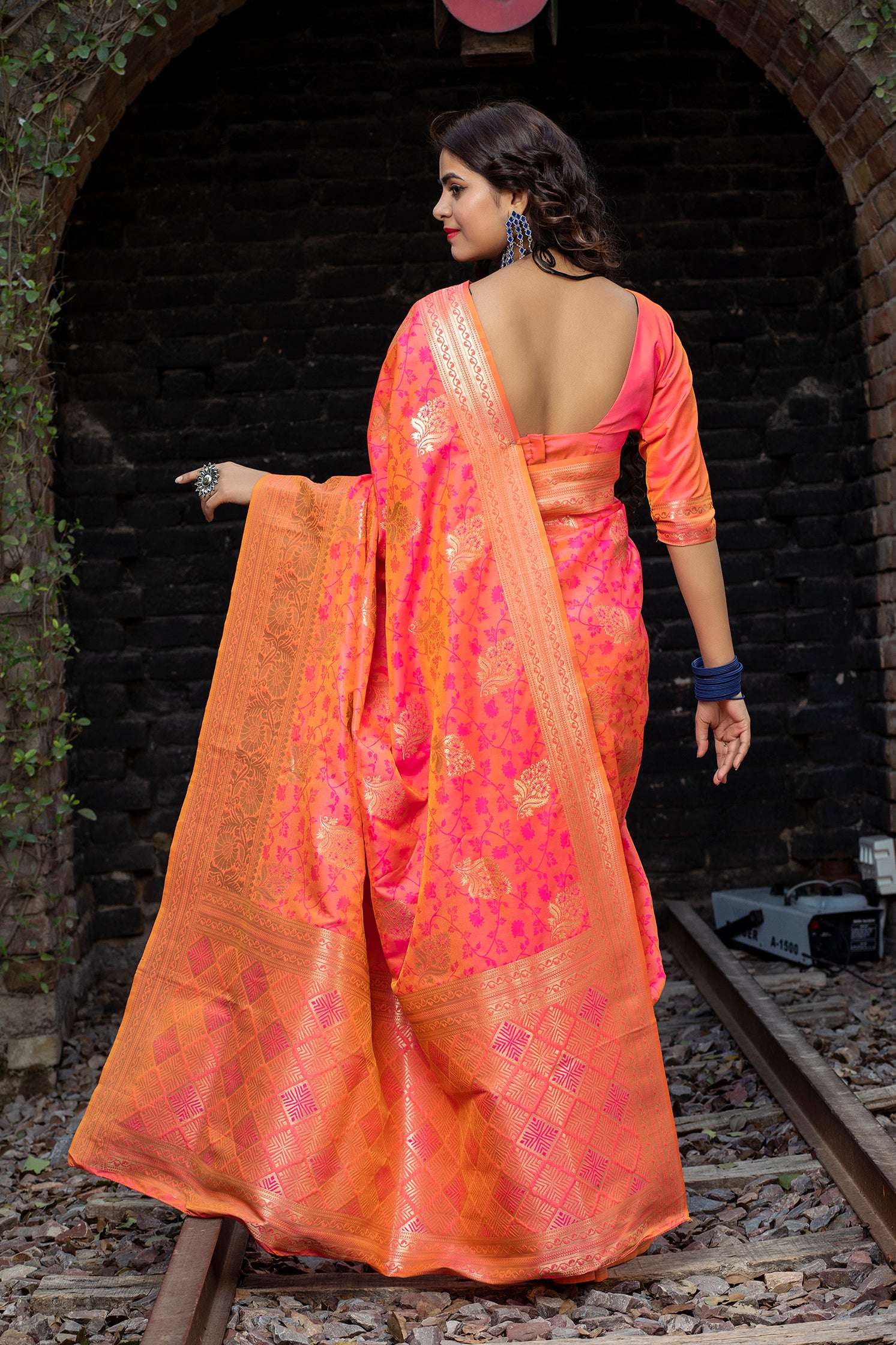 Two Tone Pink Colored Latest Designer Party Wear Maharani Silk Saree ClothsVilla