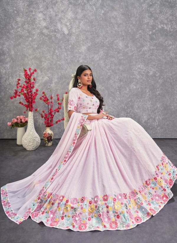 Unique Light Pink Embroidery Georgette Lehenga Choli ClothsVilla