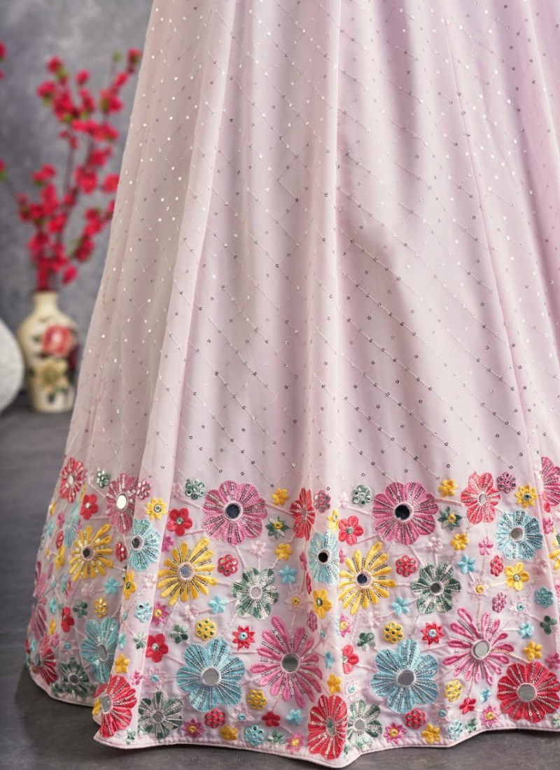 Unique Light Pink Embroidery Georgette Lehenga Choli ClothsVilla
