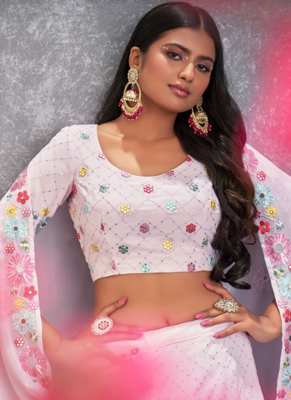 Unique Light Pink Embroidery Georgette Lehenga Choli ClothsVilla
