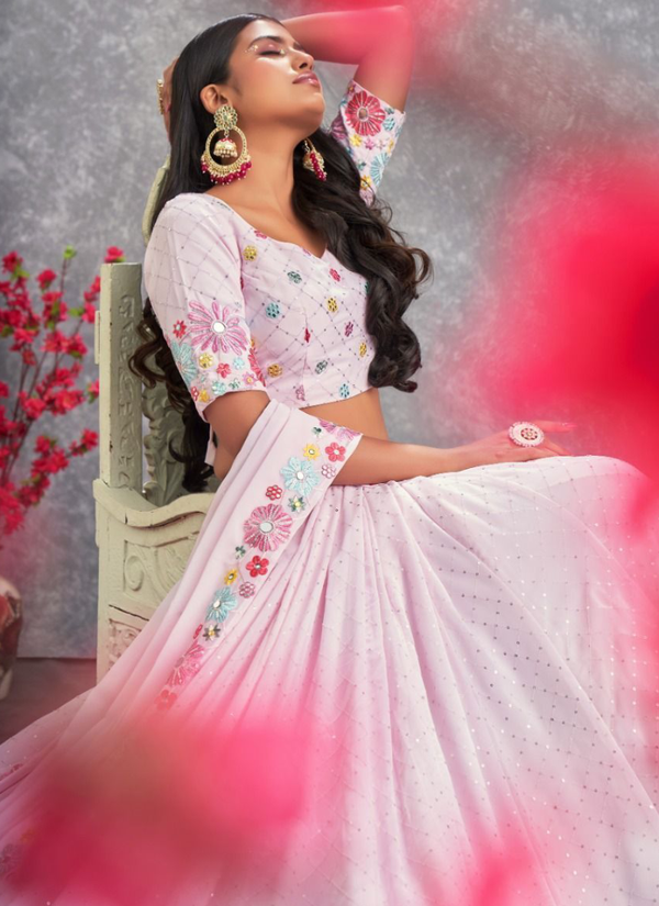 Unique Light Pink Embroidery Georgette Lehenga Choli ClothsVilla